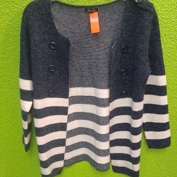 Stylish Navy and White Striped Cardigan - Picture 1 of 3